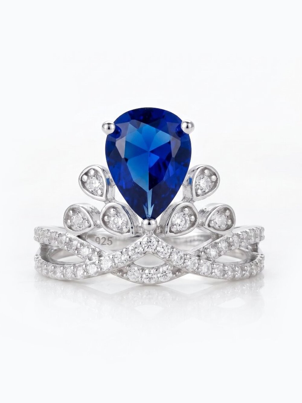 Blue Sapphire Crown Princess ring, made with solid 925 Sterling Silver